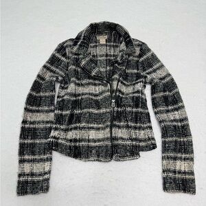 Lucky Brand Y2K Black and Gray Plaid Blazer Pre-Owned Size S